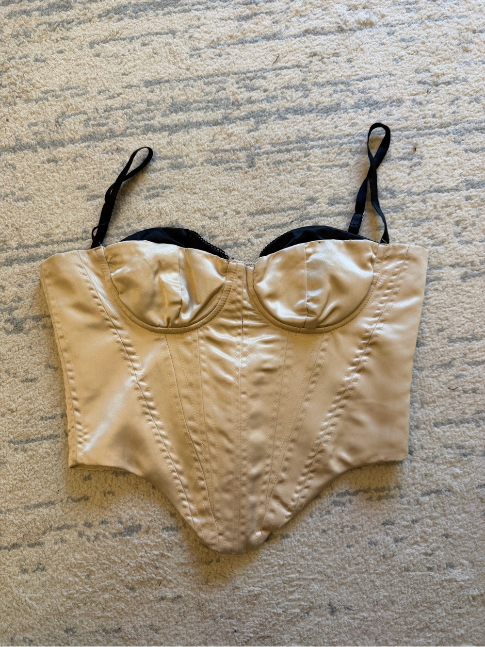 Fashion Nova Beige Bustier Corset Top with Black Straps